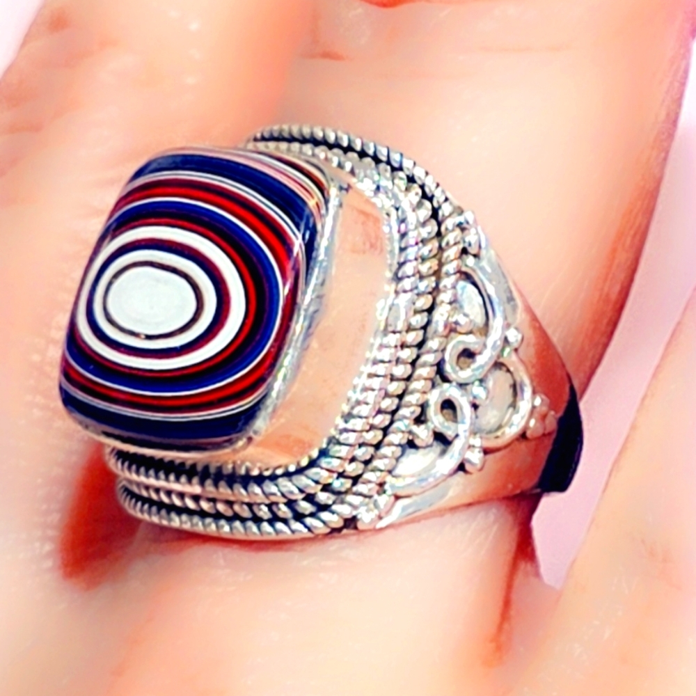 Fordite Sterling Gemstone Ring